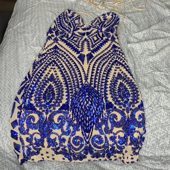 Blue Sequin Short Dress - Picture 2 of 4